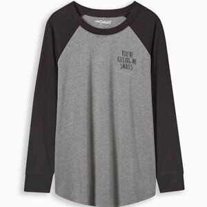 Torrid - The Sandlot Classic Fit Cotton Raglan Long Sleeve Tee in Grey & Black‍﻿
